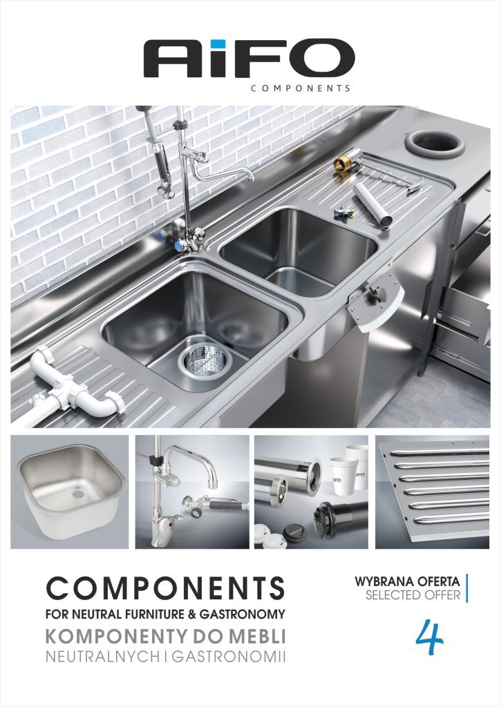 Graphic showing the cover of the catalogue Components for neutral furniture & gastronomy