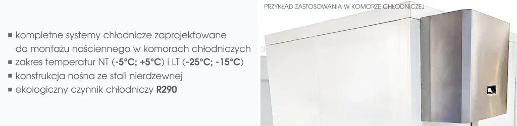 Grafika przedstawia przykład zastosowania monobloku w komorze chłodniczej.
