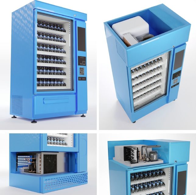 AiFO Components monoblocks for vending machines with examples of top and bottom mounting in an appliance