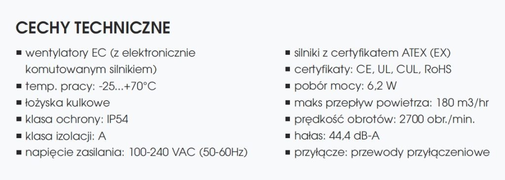 Dane techniczne wentylatorów EC multivoltage