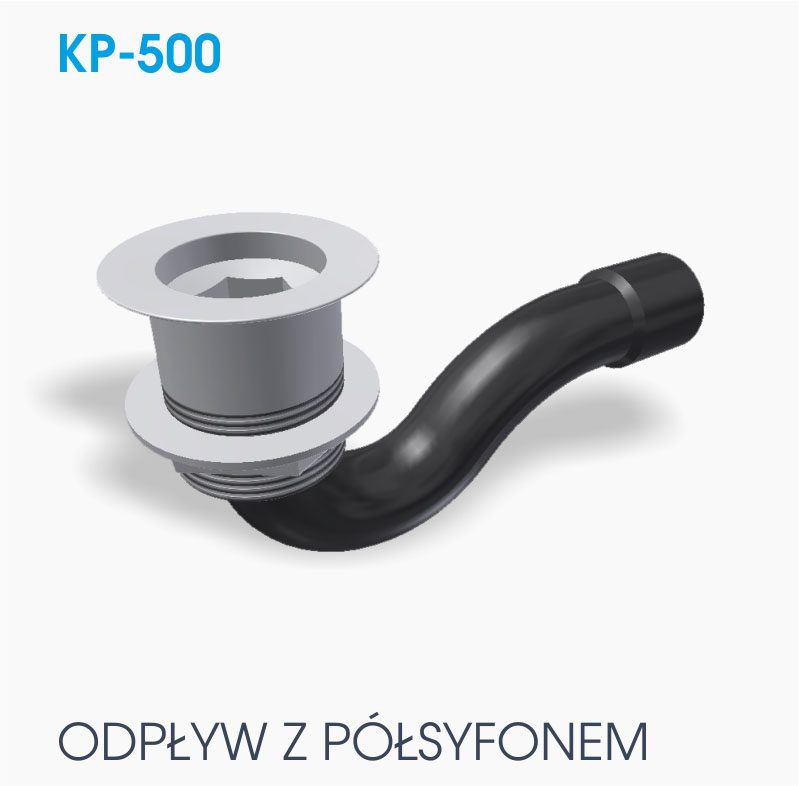 Grafika przedstawiająca produkt KP-500 odpływ z półsyfonem.
