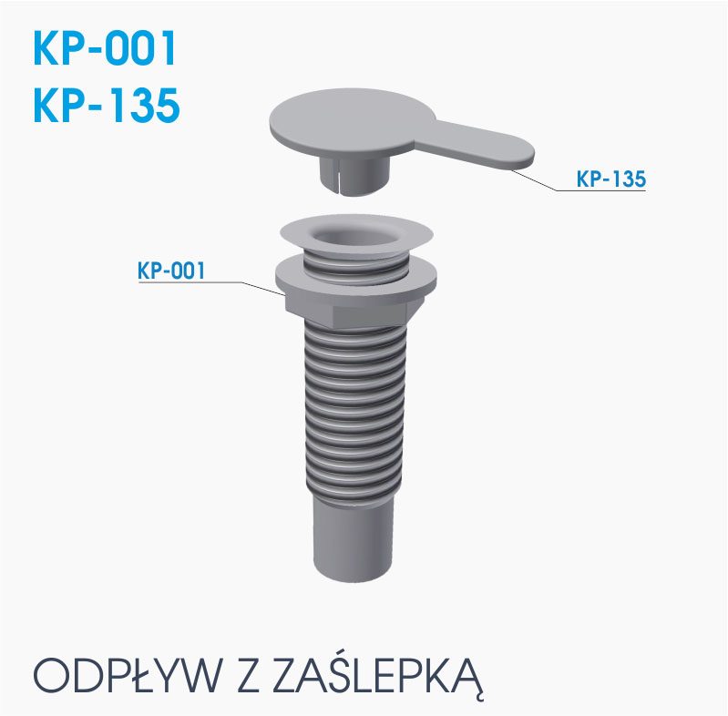 Grafika przedstawiająca produkt KP-001, KP-135 odpływ z zaślepką.