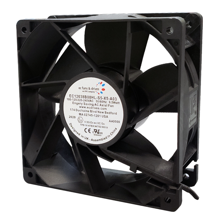 wentylator osiowy z przewodem przyłączeniowym (120x120x38 mm, wysokoobrotowy, IP55, ATEX) WT-EC120X38BHL-S5-X5