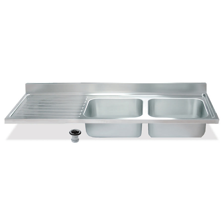 zlew gastronomiczny 1800x600 mm z ociekaczem (2 komory 500x400x250 mm po prawej) KZ-180605425/2P