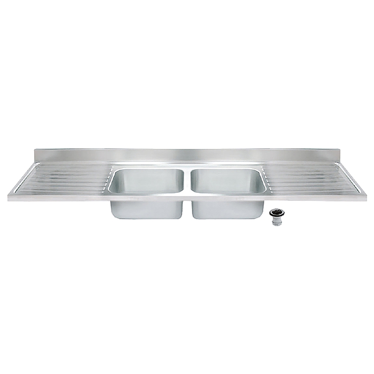 zlew gastronomiczny 2100x700 mm z 2 ociekaczami (2 komory 500x500x300 mm) KZ-210705530/2LP