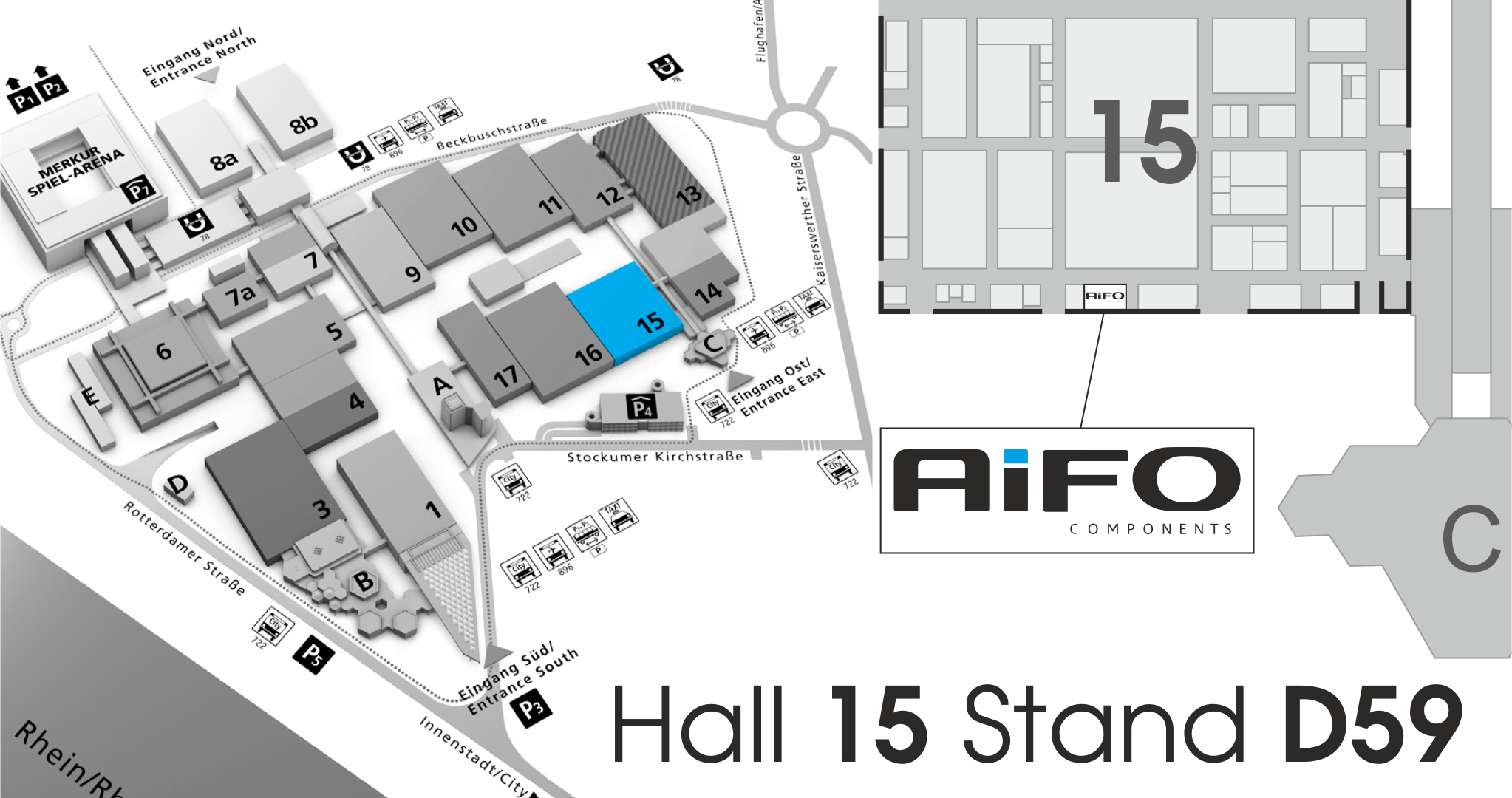 Mapka przedstawiająca miejsce znajdowania się stoisko AiFO Components na targach EuroShop