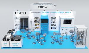 Wizualizacja stoiska AiFO Components na targi Host Milano 2023.