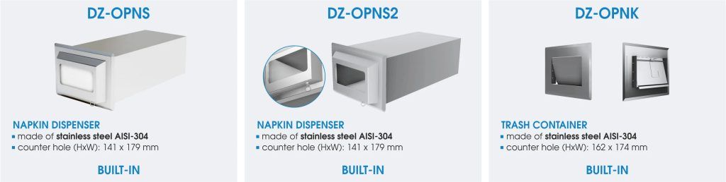 Dispensers and trash container manufactured by AiFO for built-in - DZ-OPNS, DZ-OPNS2, DZ-OPNK