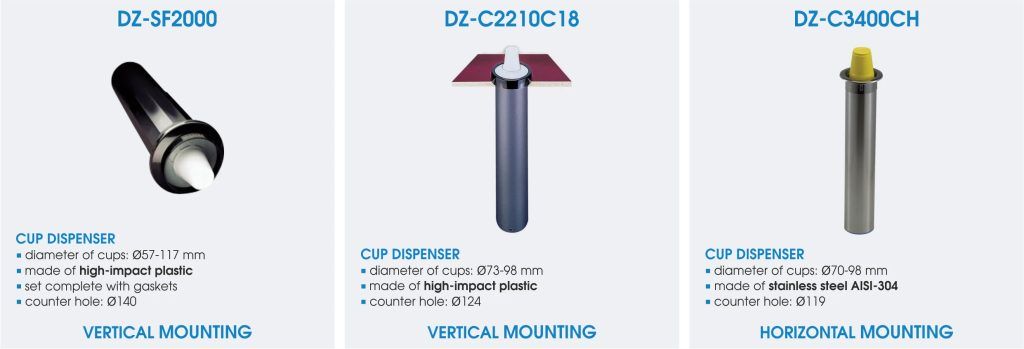 Distributeurs de gobelets encastrables - DZ-SF2000, DZ-C2210C18, DZ-C3400CH