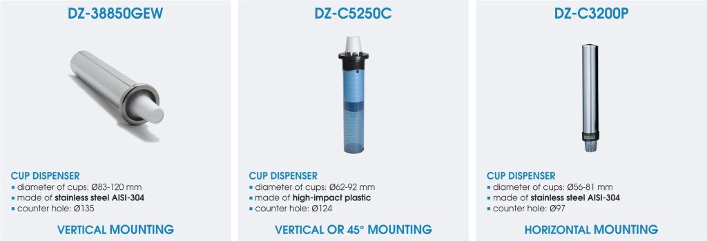 Autres modèles de distributeurs de gobelets encastrables - DZ-38850GEW, DZ-C5250C et DZ-C3200P