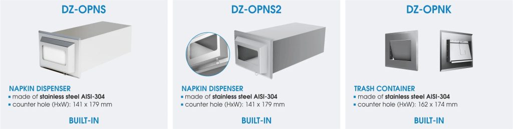 Dispensers and trash container for built-in by AiFO – DZ-OPNS, DZ-OPNS2, DZ-OPNK